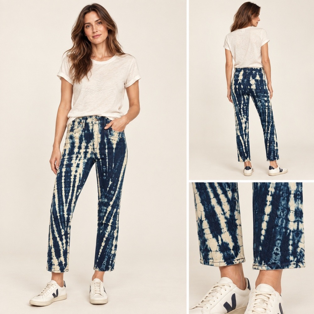 Mother The Mid Rise Dazzler Ankle Jeans 24 Blue Lotus Club Tie Dye Straight Slim